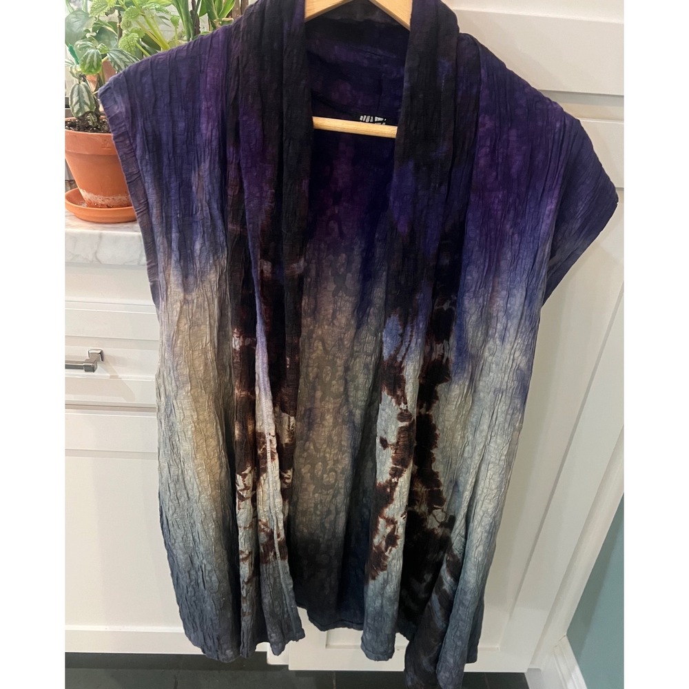 Purple Ombre Lagen Look Vest Artsy Crinkle Open Front Minimalist Hippie 1X - Picture 2 of 6